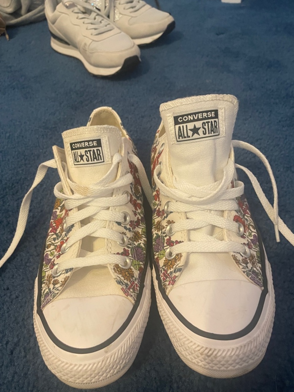 Converse White Low Top Sneakers with Floral Print